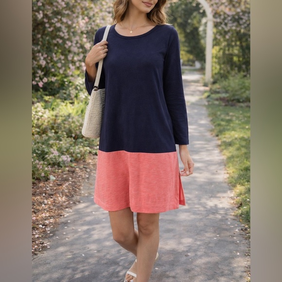 J. Crew Dresses & Skirts - J.Crew Colorblock Dress Size S | Navy & Coral Long Sleeve Dress | Classic Spring
